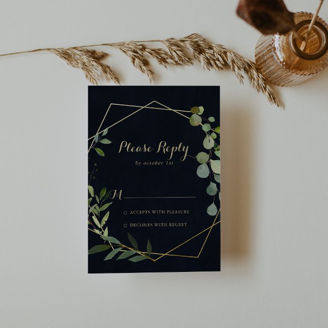 Geometric Gold Blue Green Calligraphy RSVP (Creator Uploaded)