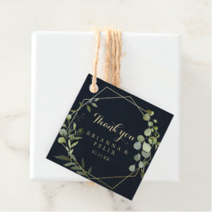 Geometric Gold Blue Green Calligraphy Wedding  Favour Tags