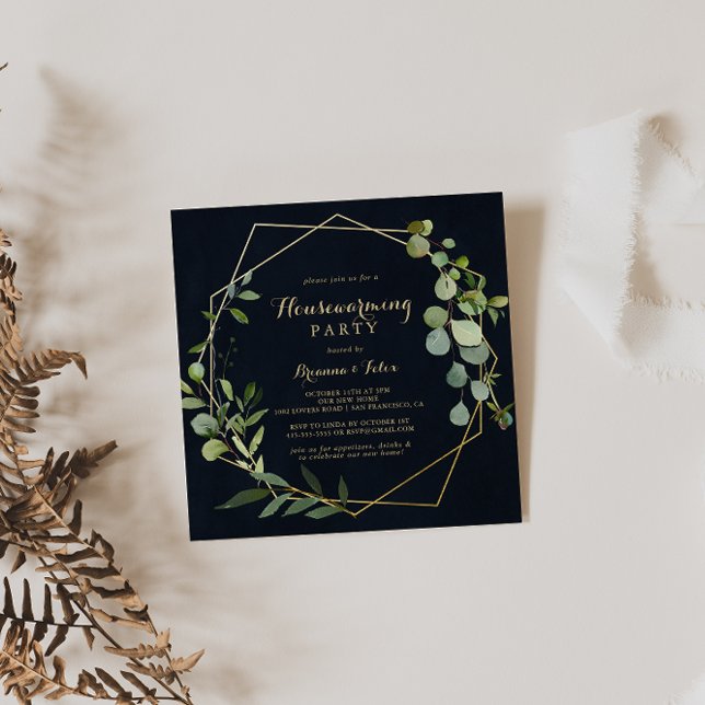 Geometric Gold Blue Green Housewarming Party  Invitation (Creator Uploaded)