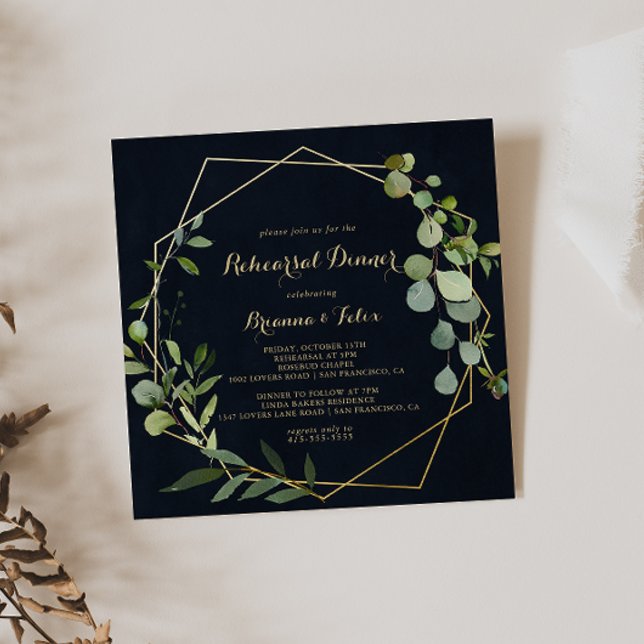 Geometric Gold Blue Green Rehearsal Dinner  Invitation (Creator Uploaded)