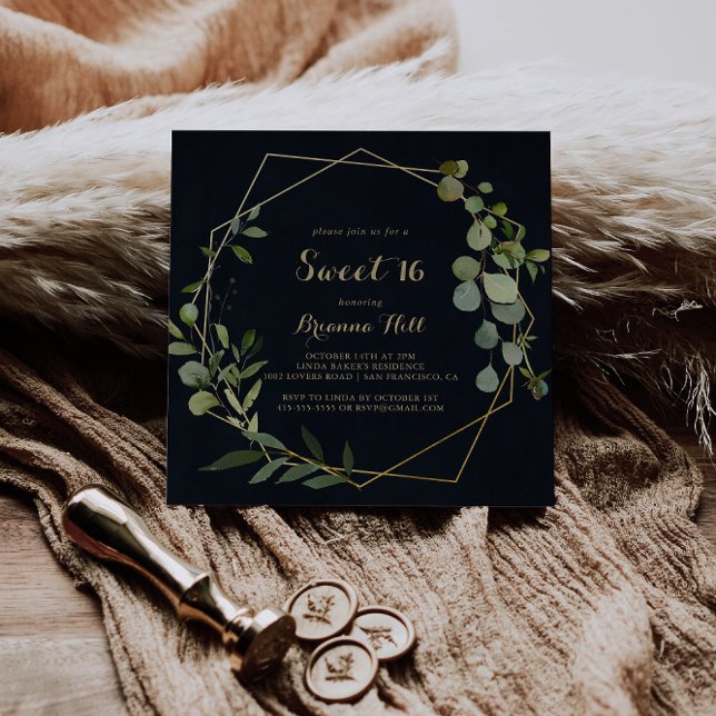 Geometric Gold Blue Green Sweet 16 Birthday Party  Invitation (Creator Uploaded)