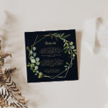 Geometric Gold Blue Green Wedding Details  Enclosure Card<br><div class="desc">This geometric gold blue wedding details enclosure card is perfect for a modern wedding. The design features hand-painted beautiful green leaves in a dark blue background,  adorning a gold geometric frame.</div>