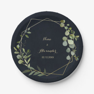 Geometric Gold Blue Green Wedding Paper Plate