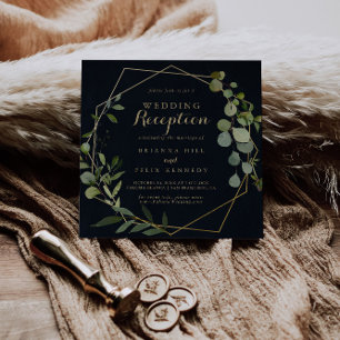 Geometric Gold Blue Green Wedding Reception Invitation
