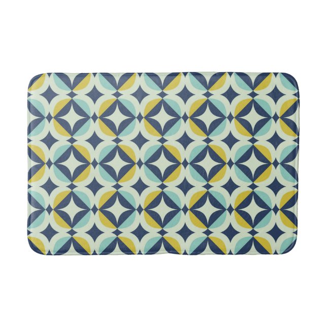 Geometric Gold & Blue Pattern Bath Mat (Front)