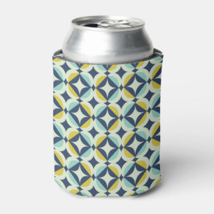 Geometric Gold & Blue Pattern Can Cooler