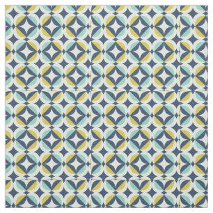 Geometric Gold & Blue Pattern Fabric