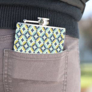 Geometric Gold & Blue Pattern Hip Flask