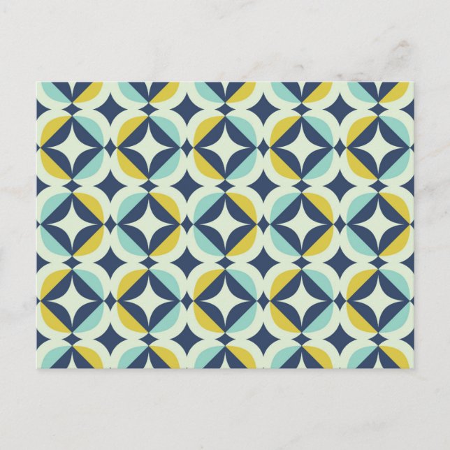 Geometric Gold & Blue Pattern Holiday Postcard (Front)
