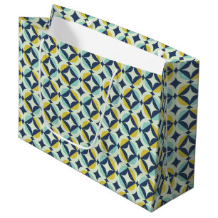 Geometric Gold & Blue Pattern Large Gift Bag