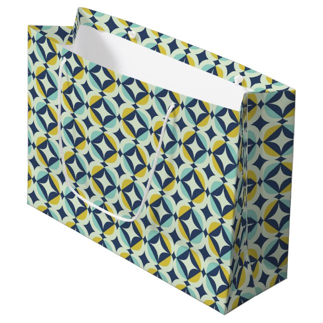 Geometric Gold & Blue Pattern Large Gift Bag (Front Angled)