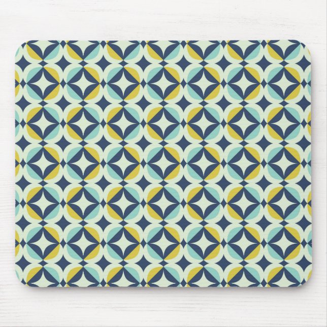 Geometric Gold & Blue Pattern Mouse Mat (Front)