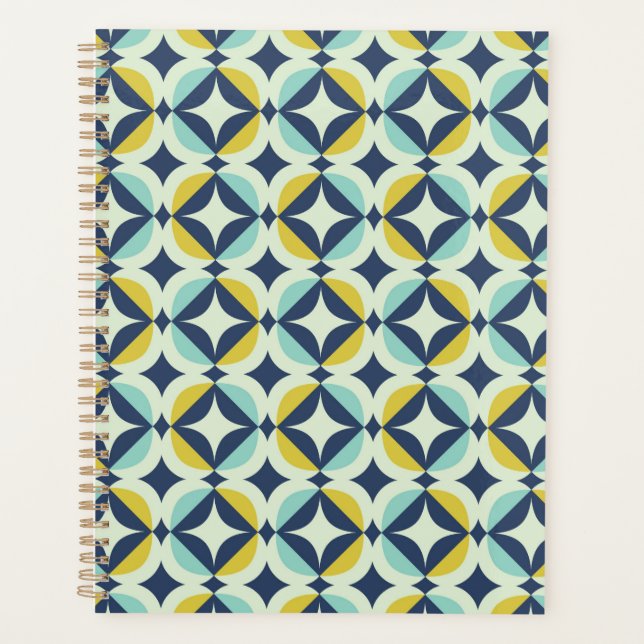 Geometric Gold & Blue Pattern Planner (Front)