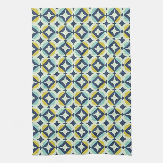 Geometric Gold & Blue Pattern Tea Towel (Vertical)