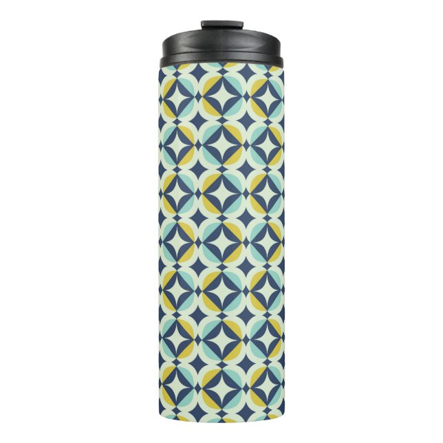 Geometric Gold & Blue Pattern Thermal Tumbler (Front)
