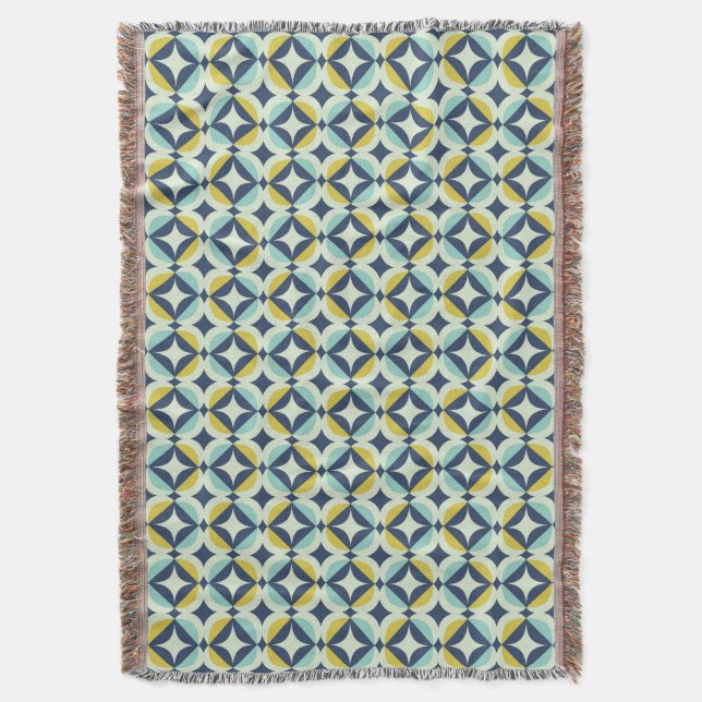 Geometric Gold & Blue Pattern Throw Blanket (Front Vertical)