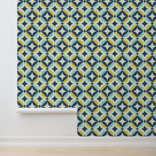 Geometric Gold & Blue Pattern Wallpaper