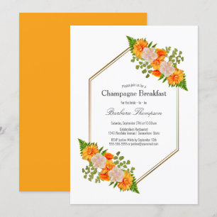 Geometric Gold Blush Orange Floral Champagne Break Invitation