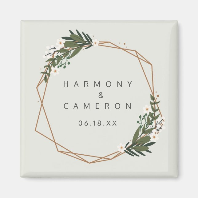 Geometric Gold Boho Greenery Wedding Favour Magnet (Front)