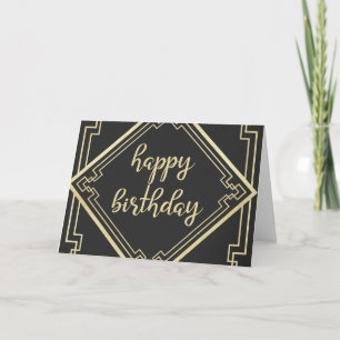 Geometric Gold Borders Art Deco Birthday Card