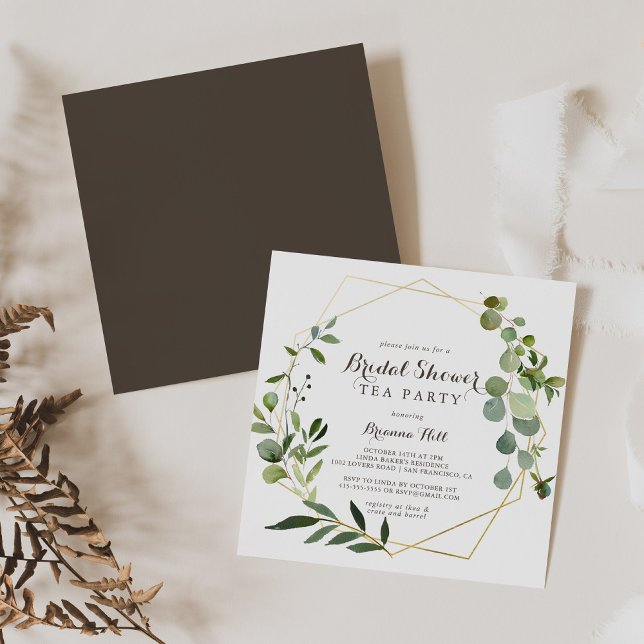 Geometric Gold Brown Bridal Shower Tea Party  Invitation (Creator Uploaded)