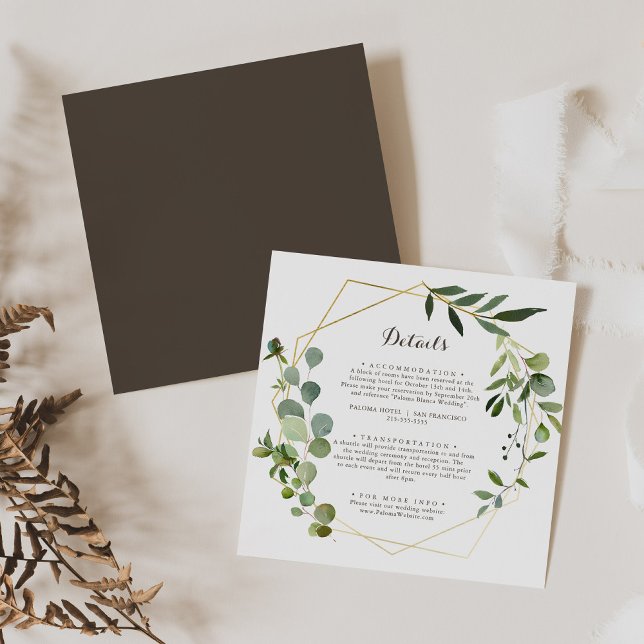Geometric Gold Brown Green Wedding Details  Enclosure Card (Creator Uploaded)