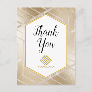 Geometric Gold Chevron Thank You Logo Business Postcard