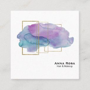 *~* Geometric Gold Chic Purple Magenta Watercolor Square Business Card