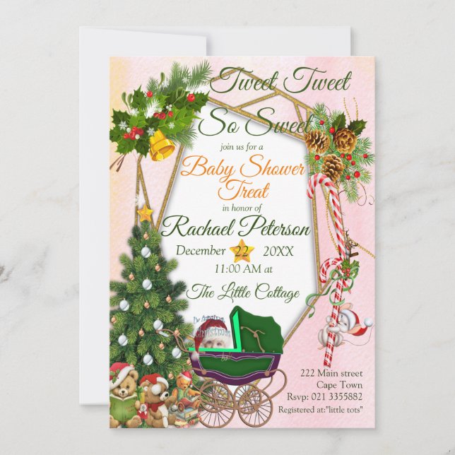 Geometric Gold Christmas Baby Shower Invitation (Front)