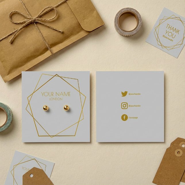 Geometric gold earring holder with social icons (Creator Uploaded)