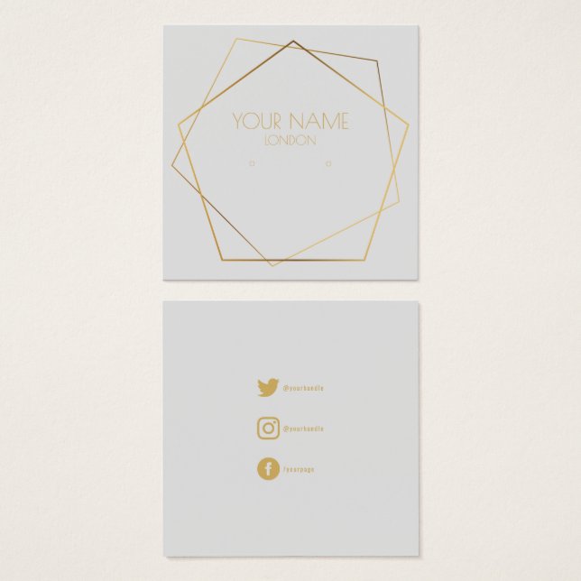 Geometric gold earring holder with social icons (Front & Back)