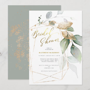 Geometric Gold Eucalyptus Greenery Bridal Shower I Invitation