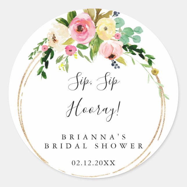 Geometric Gold Fall Sip Sip Hooray Bridal Shower Classic Round Sticker (Front)