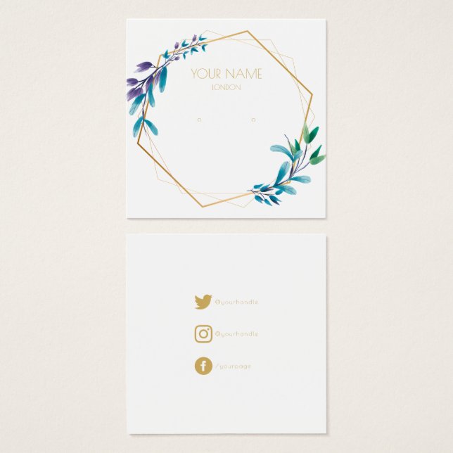 Geometric gold flower wreath earring display card (Front & Back)