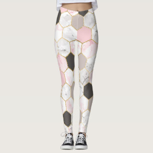Geometric gold foil, marble hexagon pattern. leggings