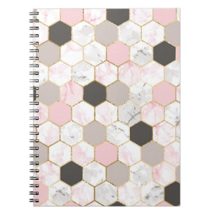 Geometric gold foil, marble hexagon pattern. notebook