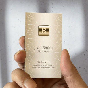 Geometric Gold Foil Monogram Hair Stylist Business Card