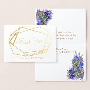 Geometric Gold Foil Violet Flower THANK YOU Card