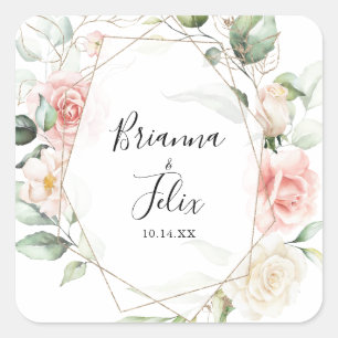 Geometric Gold Foliage Wedding Envelope Seals