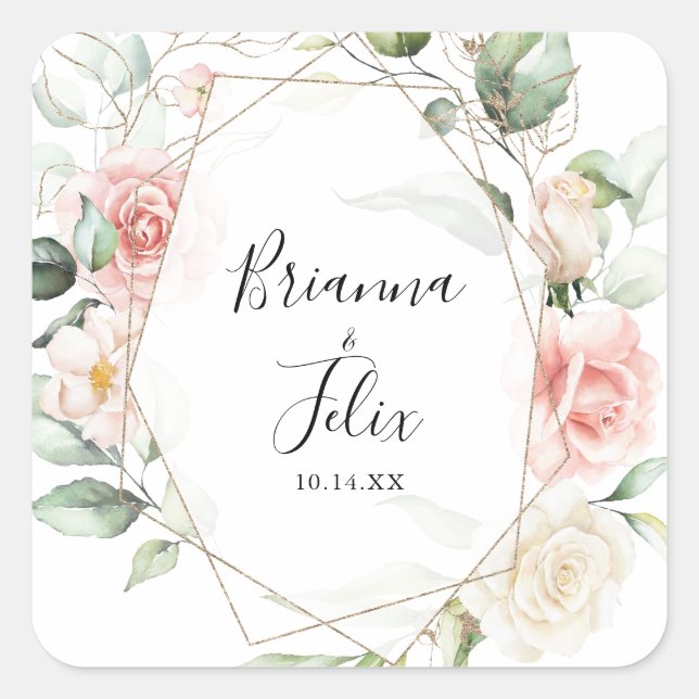 Geometric Gold Foliage  Wedding Envelope Seals (Front)