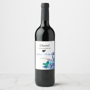 Geometric Gold Frame blue floral The Wedding Wine Label