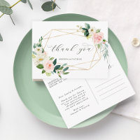 Geometric Gold Frame Blush Pink Floral Thank You