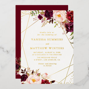 Geometric gold frame burgundy floral wedding