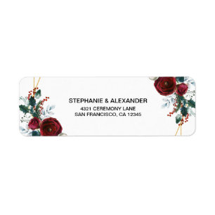 Geometric Gold Frame Burgundy Winter Flowers