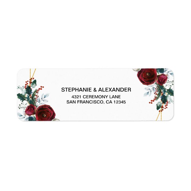 Geometric Gold Frame Burgundy Winter Flowers (Front)
