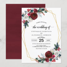 Geometric Gold Frame Burgundy Winter Flowers