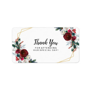 Geometric Gold Frame Burgundy Winter Flowers Label