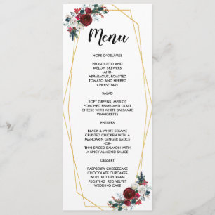 Geometric Gold Frame Burgundy Winter Flowers Menu
