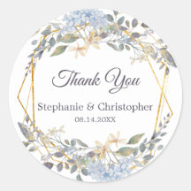 Geometric Gold Frame Dusty Blue Florals Thank You