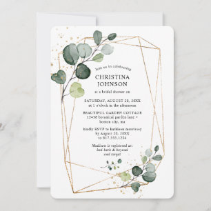 Geometric Gold Frame Eucalyptus Bridal Shower Invitation